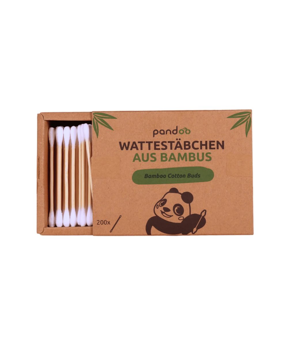 Pandoo Plastikfreie Wattestäbchen aus Bambus und Bio-Baumwolle